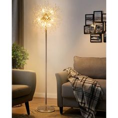 a living room scene with focus on the floor lamp