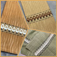 three pictures of different types of fabric and some type of design on the same cloth