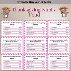 a printable thanksgiving family feed card with the words,'freebie size 4 us letter