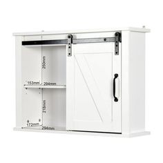 a white cabinet with sliding doors and measurements