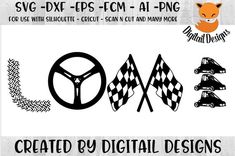 the car decals are designed to look like racing cars and checkered flag flags