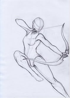 a pencil drawing of a woman holding a bow and arrow