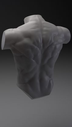 a white sculpture is shown against a black background, with the top part of it's torso visible