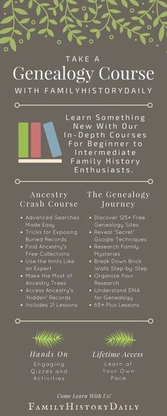 an info sheet for the family history day, with information about books and their families