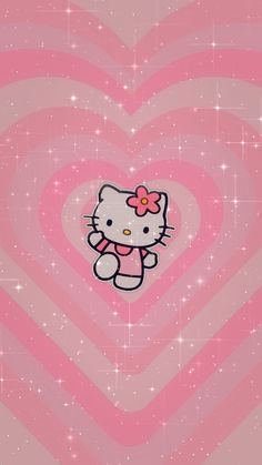 the hello kitty wallpaper is pink and has heart shaped shapes with stars in the background