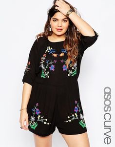 Image 1 of ASOS CURVE Bright Embroidery Romper Outfits Jumpsuit, Bright Embroidery, Stylish Spring Outfit, Overall Romper, Life Is A Beach, Sassy Pants, Wild Love, Full Figure Fashion, Plus Size Fashions