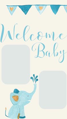 a welcome baby card with an elephant on it