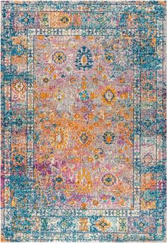 an orange, blue and pink area rug