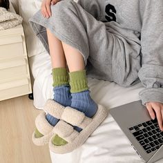 Material: Cotton, Polyester Cozy Soft Gray Socks, Green Winter Socks, Comfortable Green Winter Socks, Soft Gray Winter Socks, Casual Green Socks For Winter, Soft Comfortable Casual Socks, Casual Green Winter Socks, Casual Winter Socks For Loungewear, Casual Comfortable Soft Socks