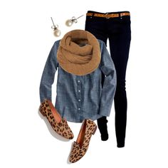 Leopard Loafers by qtpiekelso on Polyvore featuring polyvore, fashion, style, J.Crew, Madewell and Topshop Outfits With Scarf, Mode Tips, Leopard Print Shoes, Stil Boho, Cheap Clothing, Mode Casual, Print Shoes, Cute Fall Outfits, Clothing Stores