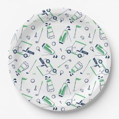 Golf Paper & Party Plates | Zazzle Golf Pattern, Cute Golf, Golf Party Decorations, Birthday Plate, Hole In One