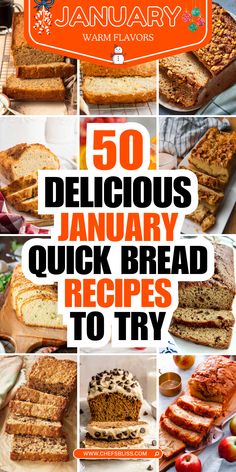 the cover of january's 50 delicious january quick bread recipes to try