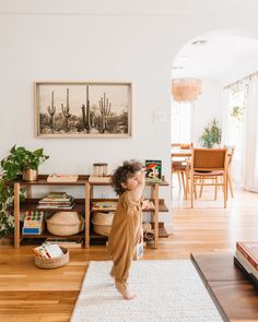 Montessori Living Room, Kid Friendly Coffee Table, Kid Friendly Living Room, Family Friendly Living Room, Living Room Playroom, Kids Living Rooms, Open Living Room, Kids Area, Kids Play Area