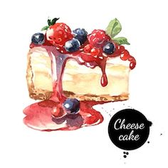 a piece of cheesecake with berries on top and sauce drizzled over it