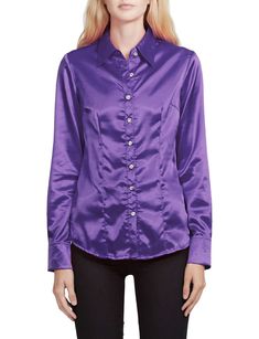 LE3NO Womens Long Sleeve Satin Blouse with Cuffs Purple Long Sleeve Blouse For Night Out, Fitted Satin Finish Blouse For Work, Party Satin Tops With Button Closure, Party Tops With Button Closure In Satin, Classic Long Sleeve Party Blouse, Purple Long Sleeve Evening Blouse, Sleek Party Blouse With Button Closure, Classic Long Sleeve Blouse For Party, Classic Satin Blouse For Night Out