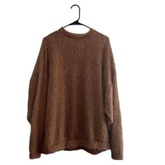 Boohoo Oversized Fluffy Jumper Color: Camel Size: S/M New With Tags Oversized Sweater Boohoo, Brown H&m Sweater, Big Brown Sweaters, Fluffy Jumper, Fluffy Knit, Bell Sleeve Crop Top, Flounce Top, Fluffy Sweater, Tie Neck Tops