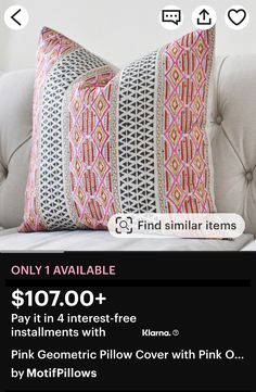 a couch with pillows on it and the price is $ 10 00 for each pillow