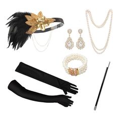 Season:All Seasons; Gender:Women's; What's in the box:1 Bracelet,Gloves,Headband,Necklace,Earrings; Types:Outfits,Accessories Set; Style:1920s,1930s; Material:Feather; Listing Date:05/23/2023 Elegant Gold Costume Jewelry, Elegant Gold Jewelry For Costume, Gold Gatsby Style Jewelry Gift, Elegant Gold Costume Accessories For Party, Elegant Adjustable Jewelry For Costume Party, Gold Jewelry For Costume Party, Gold Gatsby Style Party Jewelry, Gatsby Accessories, 1920s Accessories