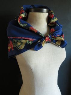 "Excellent, like new gift condition. 34\" Square Christian Dior Scarf, Royal Blue w/ Red Roses and Hand Painted Metallic Gold details. 100% Silk, Hand-Rolled edges, Made in France. Happily gift-wrapped by request :)" Silk Headscarf, French Silk, Long Sleeve Flannel, Boho Tunics, Pullover Shirt, Grey Long Sleeve, Leather Pumps, Gold Details, Head Scarf