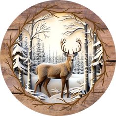 Winter Woodland Deer Metal Sign 6 Canada Christmas, Halloween Fruit, Cowboy Crafts, Valentines Gift Card, Woodland Deer, Southwest Design, Winter Woodland, Ribbon Wreath, Cards Sign