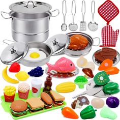 play food set with cooking utensils and accessories