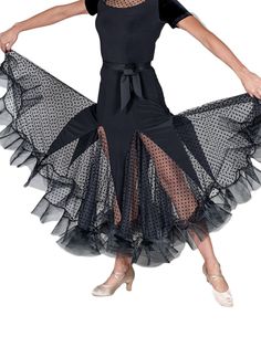 Godet Mesh Polkadot Crinoline Ballroom & Smooth Skirt Elegant Black Mesh Skirt, Fitted Mesh Party Skirt, Fitted Mesh Skirt For Evening, Black Mesh Evening Skirt, Black Mesh Skirt For Evening, Black Dance Skirt For Dancewear, Gala Fitted Ruffles Skirt, Fitted Black Dancewear Skirt, Gala Fitted Ruffle Skirt