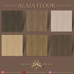 an advertisement for desert mirage floor and swatches, featuring different shades of wood in various colors