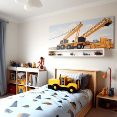 Inspiring Toddler Boy Bedroom Idea: Construction Zone - Toddler Boy Bedroom Ideas Boys Bedroom Construction, Construction Theme Rooms, Construction Theme Bedroom, Toddler Boy Room Themes, Boys Construction Room, Baby And Toddler Shared Room, Kids Bedroom Design Ideas