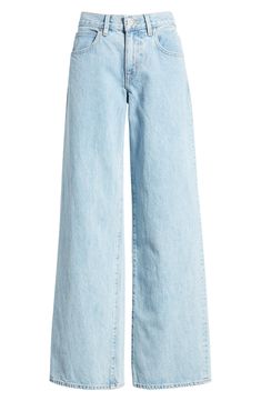 Relaxed yet dramatic, these light-wash jeans are handcrafted from nonstretch Italian denim in Los Angeles with a slouchy waist and full-length wide legs. 33" inseam; 25" leg opening; 12 1/2" front rise; 16 1/2" back rise (size 29) 100% cotton Machine wash, tumble dry Made in the USA of imported fabric Cheap Beige Denim Jeans, Cute Clothes Jeans, Cute Wide Leg Jeans, Cute Low Rise Jeans, Chic Light Wash Rigid Denim Flare Jeans, Light Wash Flare Jeans For Spring, Chic Light Wash Tapered Leg Jeans, Chic Relaxed Fit Light Wash Jeans, Chic Light Wash Full Length Jeans