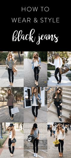 what to wear with black jeans, how to wear black jeans, black jeans outfit ideas, outfits with black jeans Looks Jeans, Jeans Outfit Fall, Mode Tips, 30 Outfits, Black Jeans Outfit, Fall Jeans, Outfit Jeans, Fashion Jeans, Looks Black