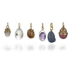 (#134) A Group of Six Miniature Easter Egg Pendants Russian Jewellery, Russian Easter, Russian Eggs, Art Nouveau Fashion, Miniature Easter, Faberge Egg, Colored Stones