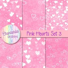 pink hearts set 3 digital paper