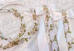 Stefana Crowns Candle Set / Greek Wedding Candles / Greek Orthodox Lambathes, Stephana, Modern Stefana, Greek Wedding Lambades Beautiful Crowns, Fabric Leaf, Blossom Branch