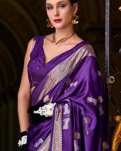 Purple Crepe Satin Silk Saree, Saree For USA Women, Designer Saree, Party Wear Saree, Wedding Wear Saree, Purple Saree, Stitched Blouse Saree Classy, Saree Purple, Wedding Wear Saree, Saree Party, Satin Silk Saree, Indian Dresses Online, Saree With Belt, Saree Party Wear, Saree Bollywood