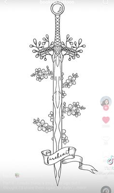 a drawing of a cross with flowers on it