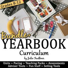 a book cover with an assortment of school supplies on it and the words bundle yearbook