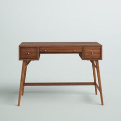 an old wooden desk with two drawers on one side and a small drawer on the other