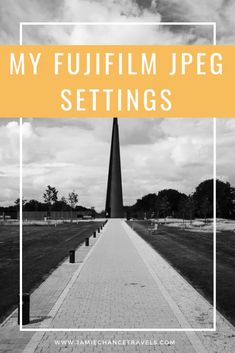 a black and white photo with the words, my fujii film jeg settings