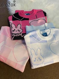 Harajuku Sweater, Preppy Aesthetic Outfits, Harajuku Street Style, Kawaii Sweater, Plus Size Jumpers, Estilo Harajuku, Soft Girl Clothes, Alt Clothes, Harajuku Outfits