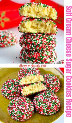 three different views of cookies with sprinkles on them