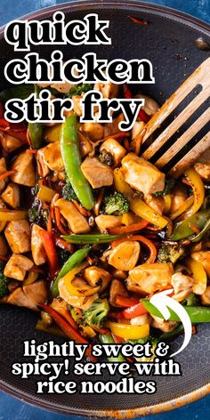 This 30 minute chicken stir fry is going to quickly be a new family favorite. Load it up with your favorite fresh veggies and serve over rice noodles.