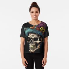 Get my art printed on awesome products. Support me at Redbubble #RBandME: https://www.redbubble.com/i/top/Skull-Hat-Clown-Jester-by-GarmentGallery/144455860.B7P0O?asc=u Chiffon Top Designs, Dressy Tops, Chiffon Top, Chiffon Tops