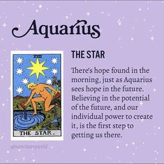 the aquarius tarot card with an image of a man standing in water and stars above