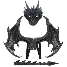 a black dragon head with horns and wings