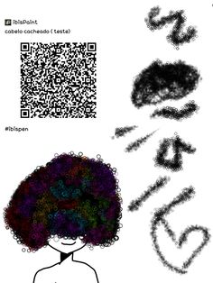 a drawing of a woman with an afro and qr code above her head in the background