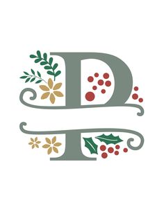 the letter d is decorated with holly and berries