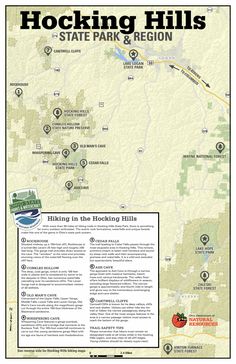 a map showing the location of hocking hills state park and region