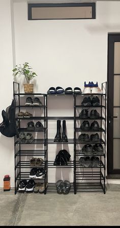 there is a shoe rack with shoes on it