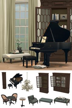 an image of a living room with furniture and a piano