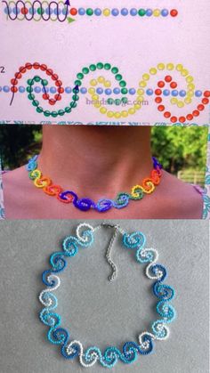 an image of two pictures of different necklaces